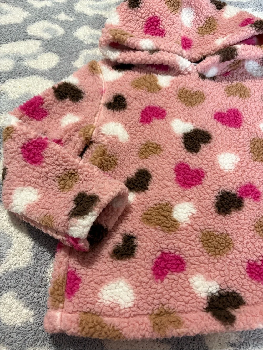 The Children's Place Pink Sherpa Hoodie with Multicolor Heart Print Toddler Girl